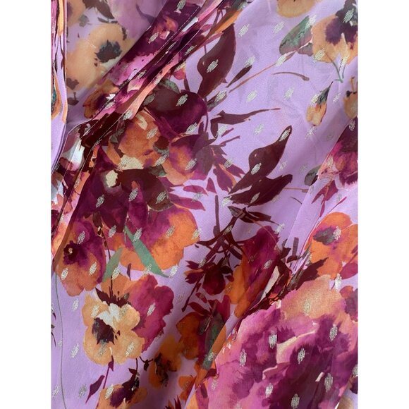 Vince Camuto Pink Purple Floral-Print Flutter-Sleeve Blouse Size L Boho AC35 - Picture 3 of 10
